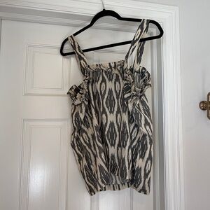 J. Crew Black and Cream Patterned Blouse